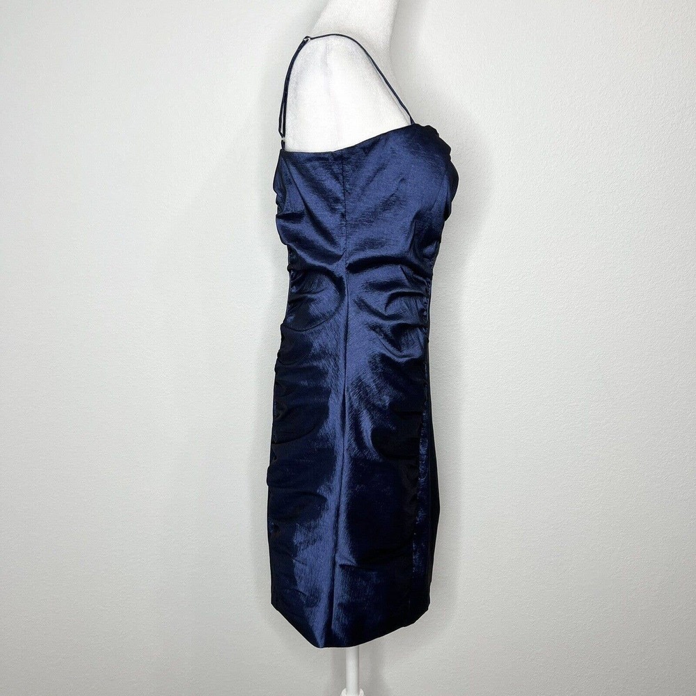 Calvin Klein Metallic Blue Taffeta Sleeveless Ruched Cocktail Party Dress Sz 10 - Picture 8 of 12